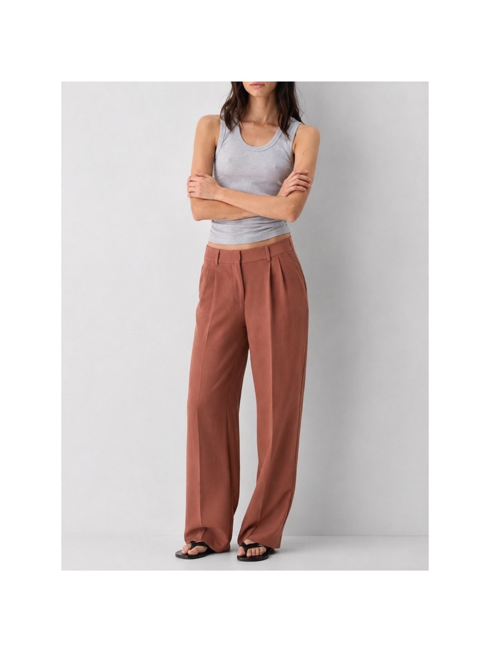 Aritzia Wilfred The Effortless Pant - High-Rise Wide-Leg Trousers in Terracotta